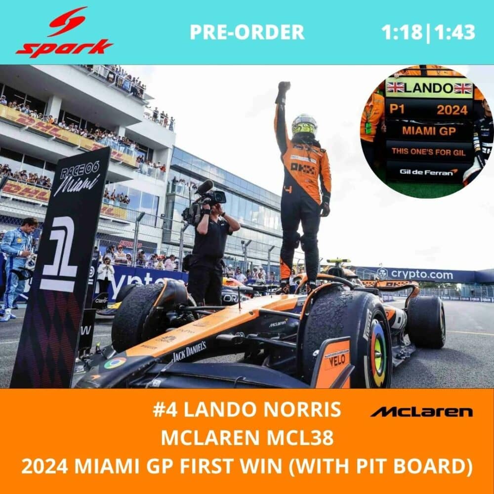 Lando Norris - Mclaren MCL38 - 2024 Miami GP Winner (With P1 & Pit Board) - Spark Model